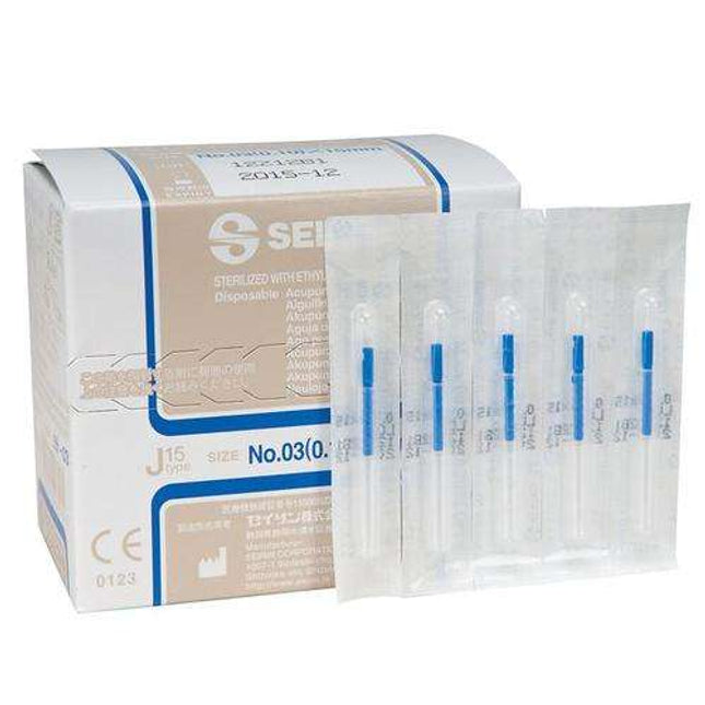 SEIRIN tipo J15, con mango de plástico, con guía, siliconada, 100 agujas por caja (A.200.0101.K)
