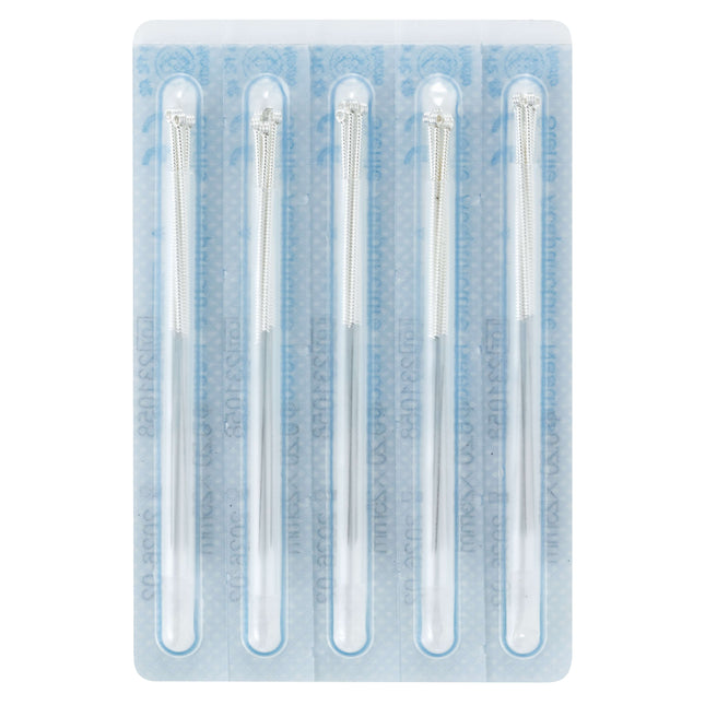 HWATO 500, posrebrena spiralna drška, 5 igala po blisteru s 1 vodilicom, 500 igala po kutiji (A.101.0002.K)