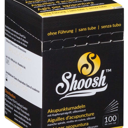 Akupunktioneulat SHOOSH, 100 neulaa laatikossa kuparikierukkakahvalla