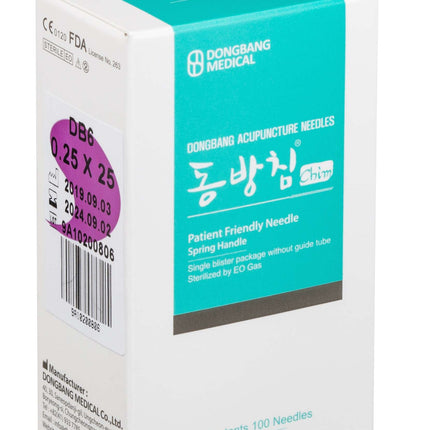 DONGBANG akupunktúrás tűk DB102, vezető nélkül, 100 tű dobozonként, koreai acél nyéllel, szilikonizált