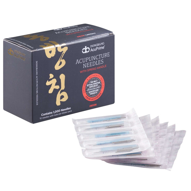 DONGBANG DB106, Korean steel handle, siliconized, 10 needles per blister 1 guide, 1000 needles per box (A.125.0005.K)