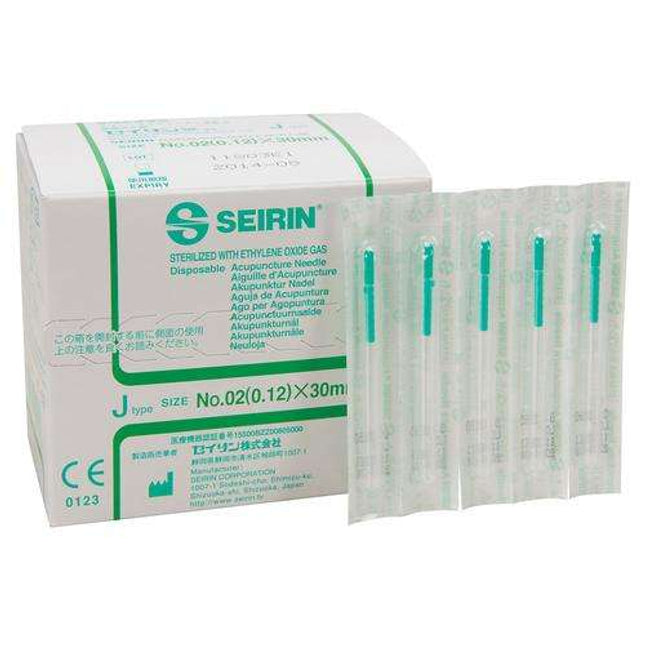 SEIRIN type J, met kunststof handvat, met geleider, gesiliconiseerd, 100 naalden per doos (A.200.0100.K)