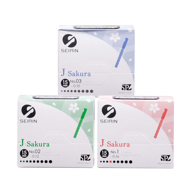 SEIRIN Typ J15, mit Plastikgriff, mit Führung, silikonisiert, 100 Nadeln pro Box (A.200.0101.K)