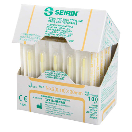 SEIRIN Typ J, mit Plastikgriff,  mit Führung, silikonisiert, 100 Nadeln pro Box (A.200.0100.K)