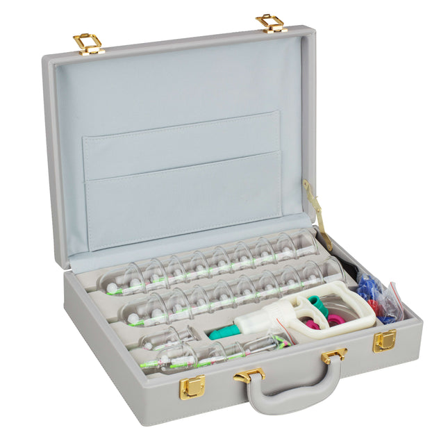 Set de cupe de lux, în husă din imitație de piele, cu pompă, 24 de pahare acrilice (D.110.0040)