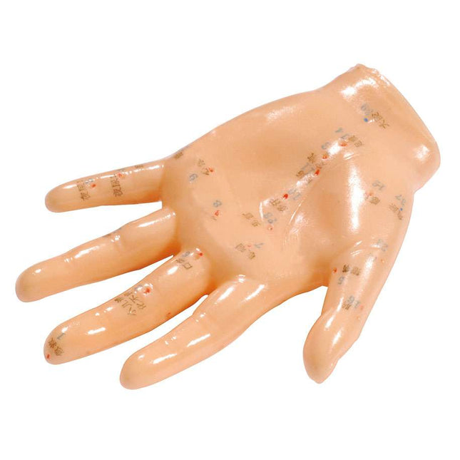 Handmodel van zacht plastic, met Chinese inscriptie, ca. 13 cm (E.100.0065)