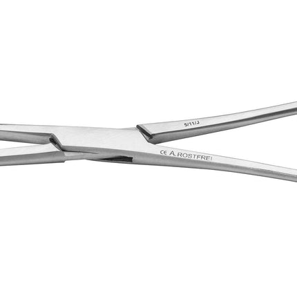 Grain and swab forceps (Maier style), curved tip with ratchet, stainless steel, 21 cm (P.100.0204)