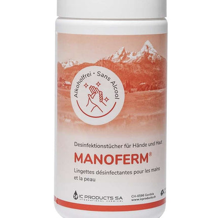 Manoferm desinfectiedoekjes ZONDER alcohol voor handen en huid, 120 doekjes in een blik (P.100.0567)