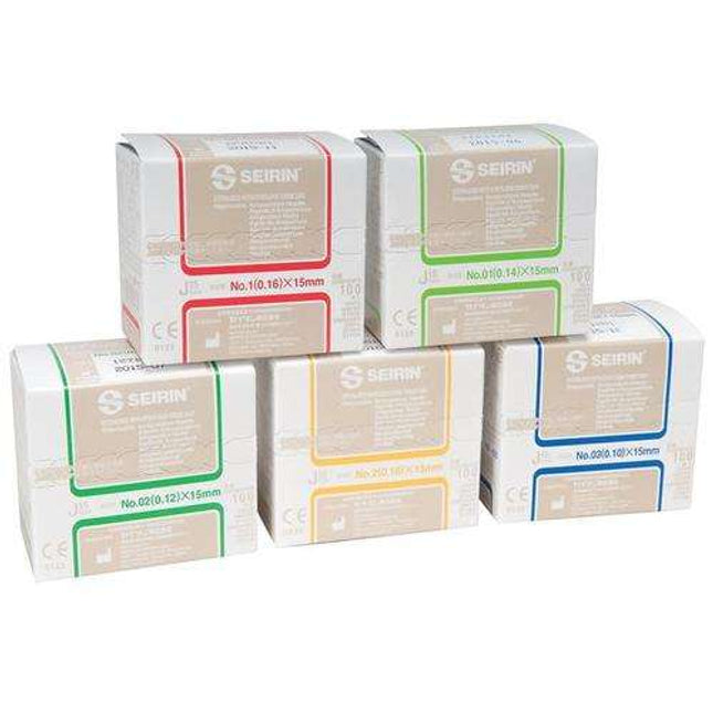 SEIRIN type J, met kunststof handvat, met geleider, gesiliconiseerd, 100 naalden per doos (A.200.0100.K)
