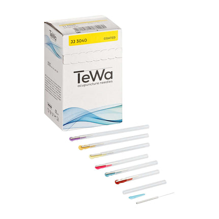 Agulhas de acupunctura TeWa JJ-Type, cabo de metal estilo japonês com guia Embaladas individualmente, revestidas, 100 unid./caixa