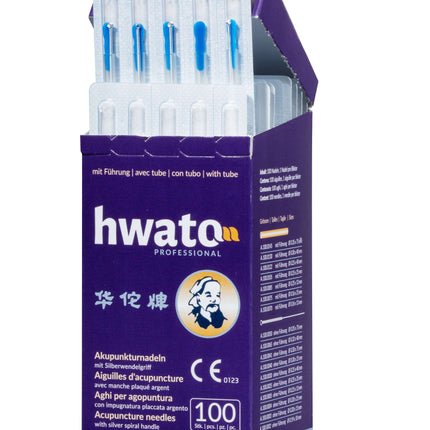 HWATO with guide, silver-plated spiral handle, 100 needles per box (A.100.0070.K)