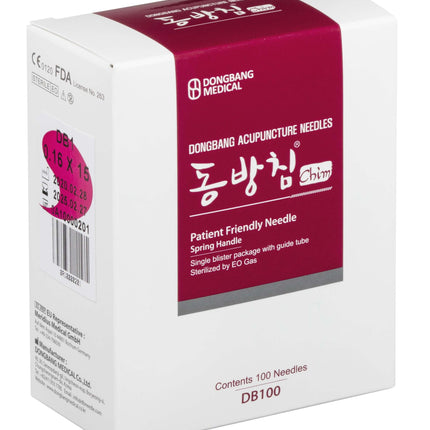 DONGBANG akupunkturne igle DB100, s vodilicom, čelična ručka, korejska opružna ručka, čelična ručka, silikonizirana