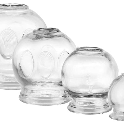 Set of 4 cupping glasses, thick-walled with recessed grip - top quality, Ø 3.5, 4.5, 5.5, 6.5 cm