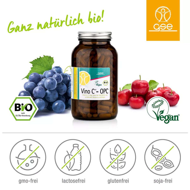 BIO Vino C, grape seed concentrate and acerola powder, 300 tablets, vegan