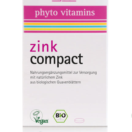 BIO Zink Compact, 60 Tbl. à 500 mg, vegansk, gluten- og laktosefri (I.900.0208)