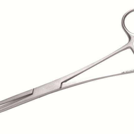 Swab clamp, straight with ratchet and opening, stainless steel, approx. 15 cm (P.100.0200)