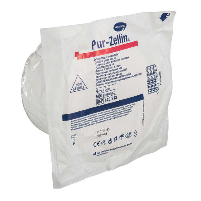 PUR ZELLIN cellulose swabs on roll, non-sterile, 4 x 5 cm, roll of 500 pcs (P.100.0534)
