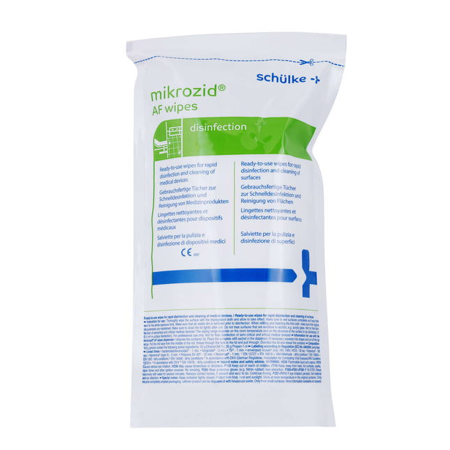 MIKROZID AF våtservietter - 1 boks med 150 bruksklare våtservietter for rask desinfeksjon av medisinsk utstyr