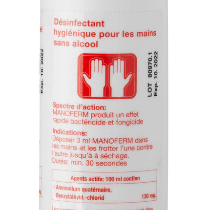 MANOFERM 250 ml pumpspray för desinfektion av händer och hud mot coronavirus UTAN ALKOHOL