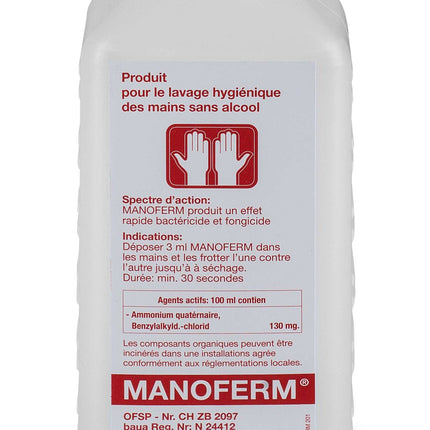 MANOFERM hand- en huiddesinfectiemiddel, zonder alcohol, 500ml fl. (ook voor gebruik met wanddispenser P.100.0566)